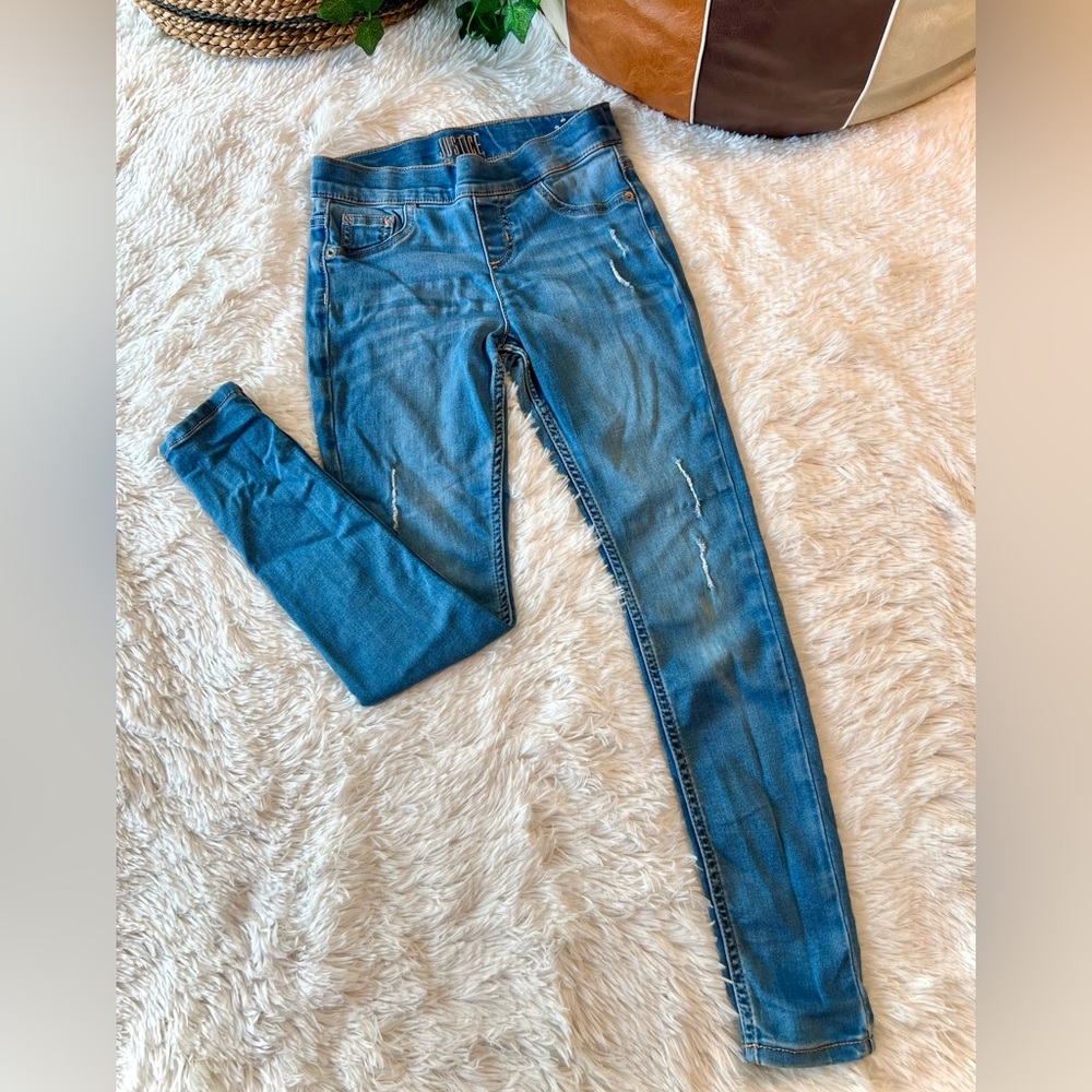Justice Blue Lightly Distressed Light Wash Jeggings